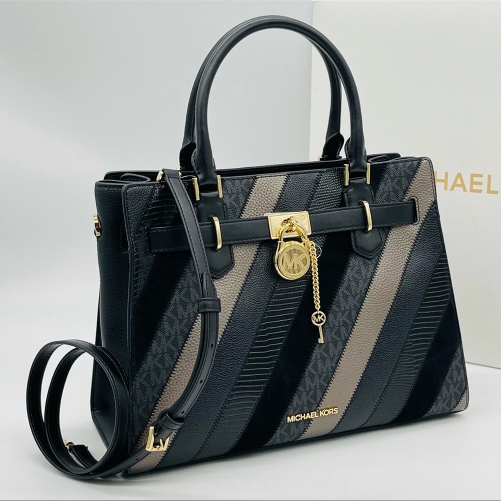 Michael Kors Medium Hamilton Satchel Bag Black Multi